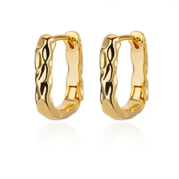U Shaped Square Hoop Earrings Luxury Wave Art Gold Plated New hoop loop - Picture 1 of 8